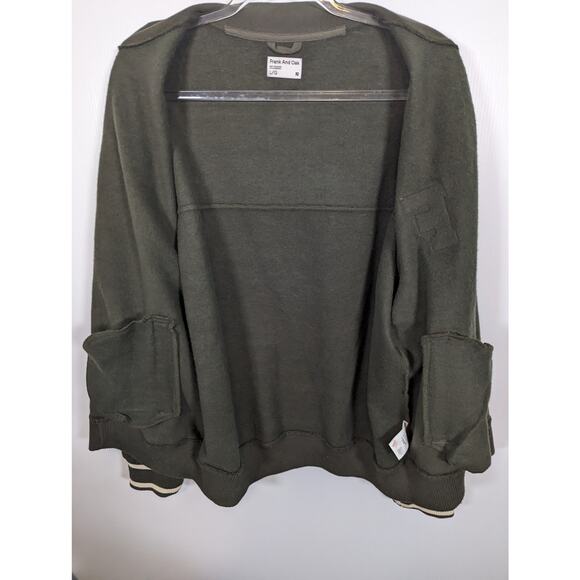 Frank and Oak Men's Varsity Bomber Jacket Dark Green Pique Cotton Blend Large - Picture 4 of 10